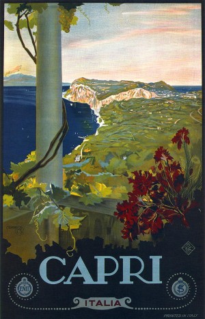 Blue Vintage Travel Poster for Capri Italia